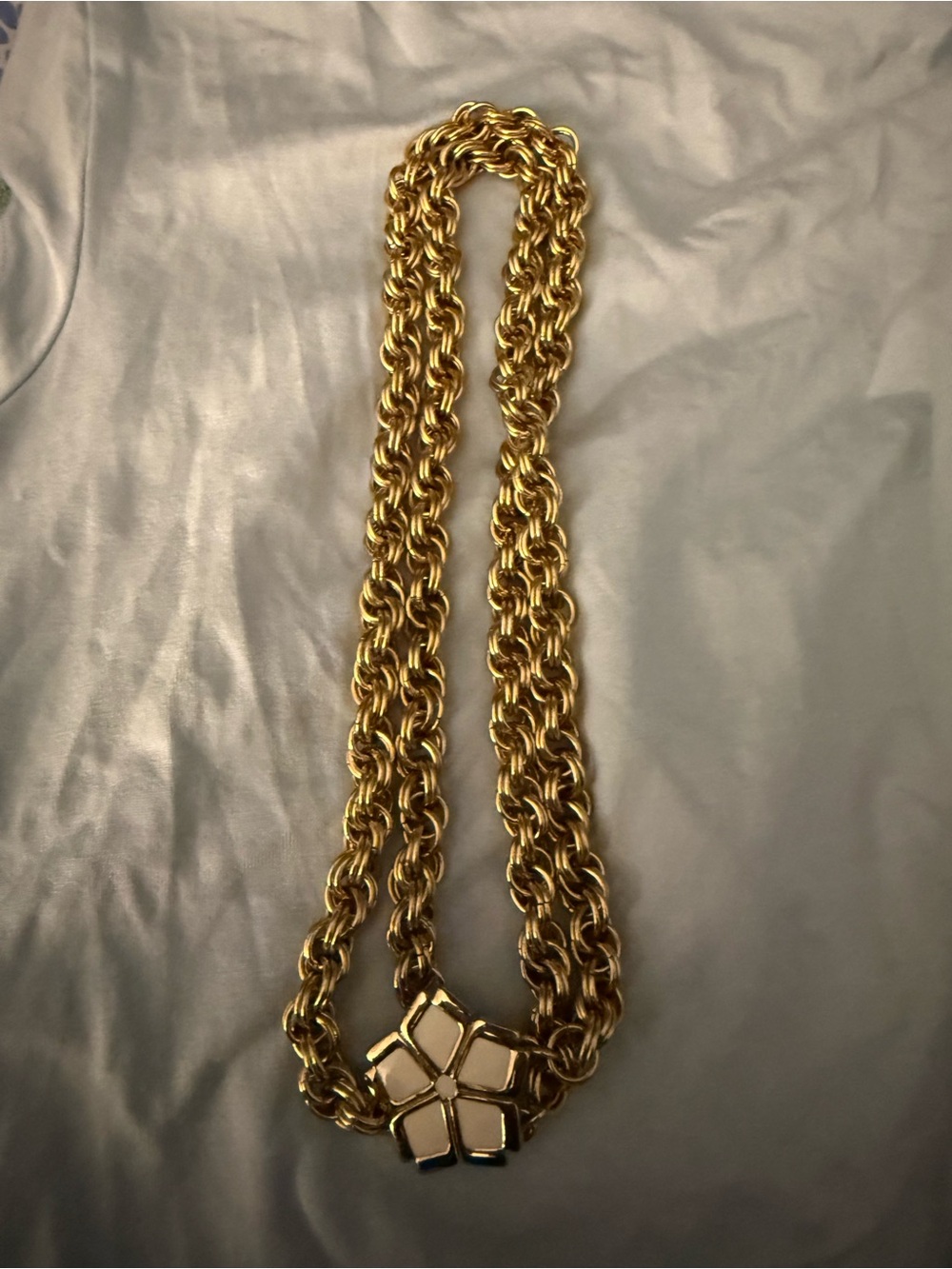 C. Wonder Gold Double Chain Necklace with White Flower Tile Pendant